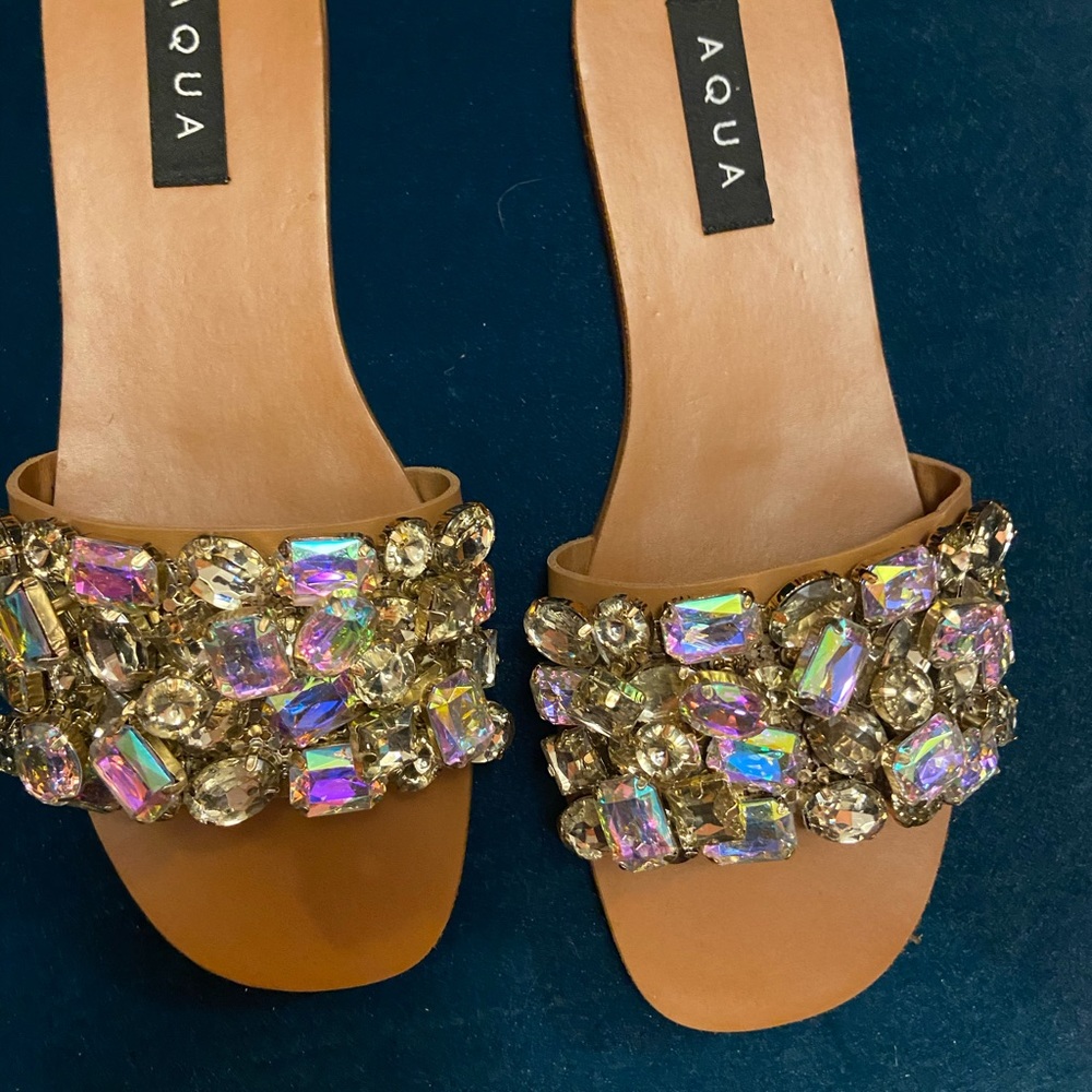 Aqua rhinestone flats